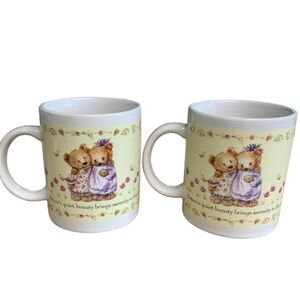 🌺VINTAGE HALLMARK 2PC 80’s GOURMET GIFT HOUSTON HARVEST CERAMIC BEARS CUP MUGS